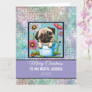 Cartão Cachorro Bonito Feliz Natal Bestie Foto e Nome