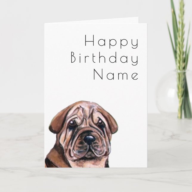 Cartão Cachorro Bonito Shar Pei Art Deco Aniversário (Frente)