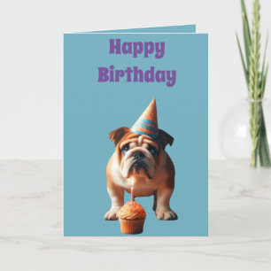 Cartão Cachorro Bonito Vestindo Chapéu de Aniversário