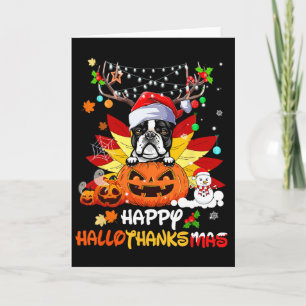 Cartão Cachorro Boston Terrier Halloween E Feliz Natal
