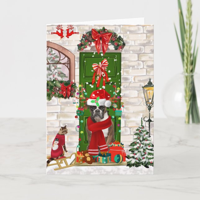 Cartão Cachorro Boxer no Natal  (Frente)