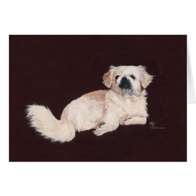 Cartão Cachorro Branco de Pekingese (Frente Horizontal)