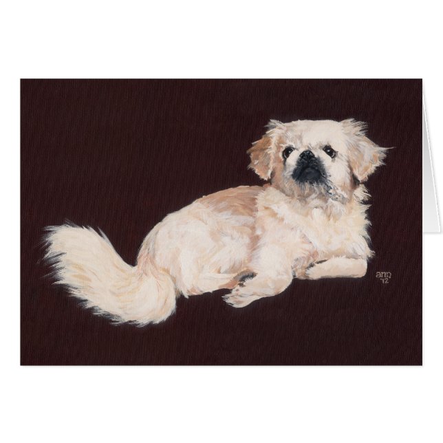 Cartão Cachorro Branco de Pekingese (Frente Horizontal)