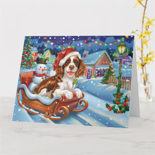 Cartão Cachorro Brittany Spaniel no Natal da Neve de Slei