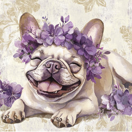 Cartão Cachorro Bulldog Francês Roxo Sorridente Personali