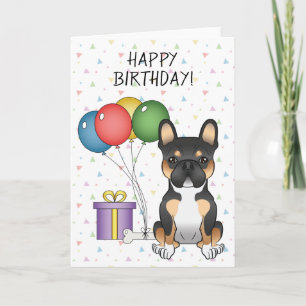 Cartão Cachorro Bulldog Francês Tricolor Preto Feliz Aniv