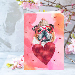 Cartão Cachorro Bulldog Inglês Rosa Presente Dia dos Namo