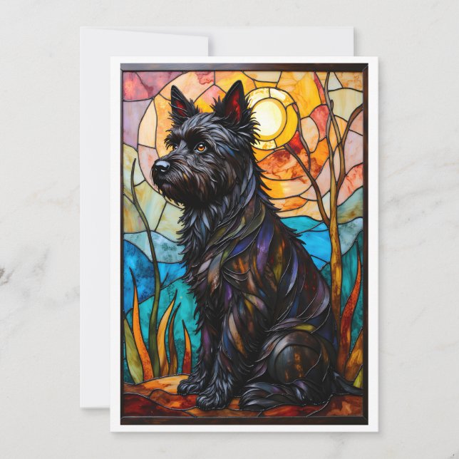 Cartão Cachorro Cairn Terrier em Estilo de Vitral Plano (Frente)