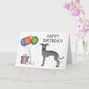 Cartão Cachorro Cartoon Azul Feliz Aniversário Greyhound