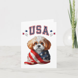 Cartão Cachorro Cavachon EUA América Bandeira Patriótica