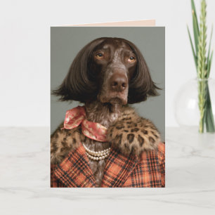 Cartão Cachorro Chic Fashionista em Xadrez Vintage