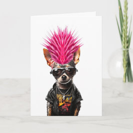 Cartão Cachorro chihuahua de rock punk com topete rosa ca