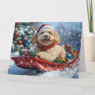 Cartão Cachorro Cockapoo no Trenó Deixe Nevar Natal
