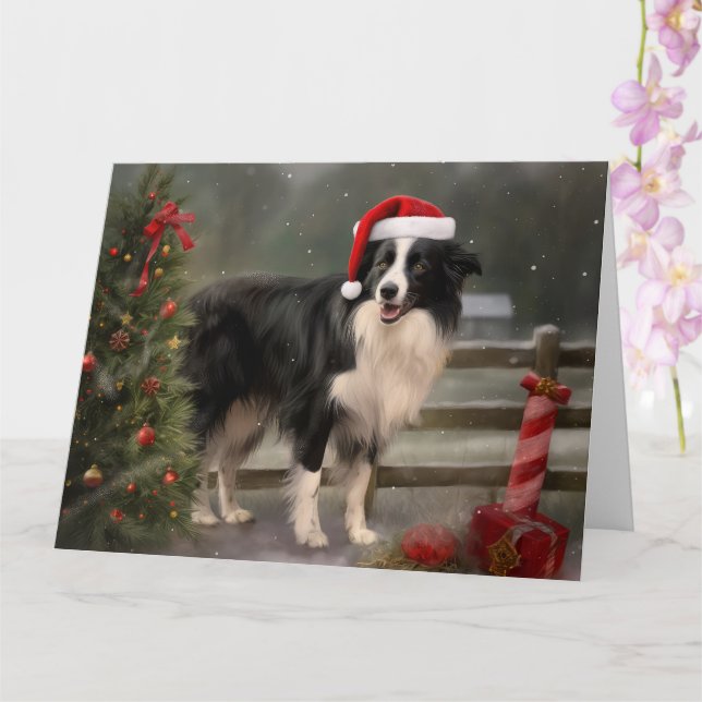 Cartão Cachorro Collie Fronteira no Natal da neve (Orquídea)