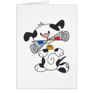 Cartão Cachorro com T-shirts de jornal e presentes