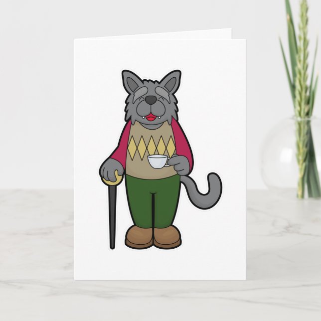 Cartão Cachorro com xícara de café (Frente)