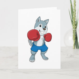 Cartão Cachorro como Boxeador com luvas de boxe
