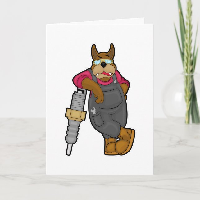 Cartão Cachorro como mecânico com troca de faísca (Frente)