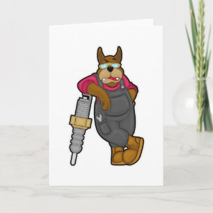 Cartão Cachorro como Mecânico com Vela de Ignição