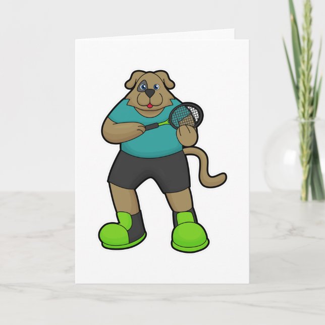 Cartão Cachorro como tenista com raquete de tênis (Frente)