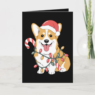 Cartão Cachorro Corgi de Natal Chapéu do Papai Noel Luzes