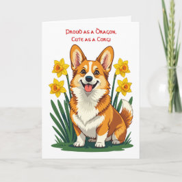 Cartão Cachorro Corgi Fofo Com Daffodils