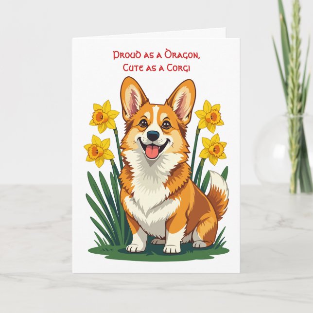 Cartão Cachorro Corgi Fofo Com Daffodils (Frente)