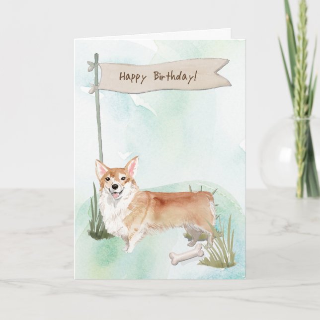 Cartão Cachorro Corgi Sob Sinal De Aniversário (Frente)