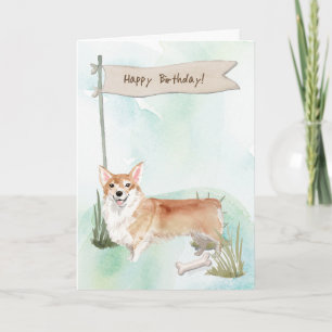 Cartão Cachorro Corgi Sob Sinal De Aniversário
