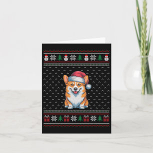 Cartão Cachorro Corgi Vestindo Cachorro de Santa Hat Feia