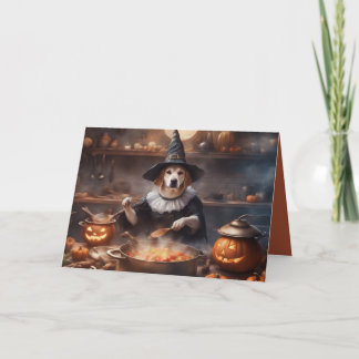 Cartão Cachorro cozinhando no Halloween em sua cozinha cu