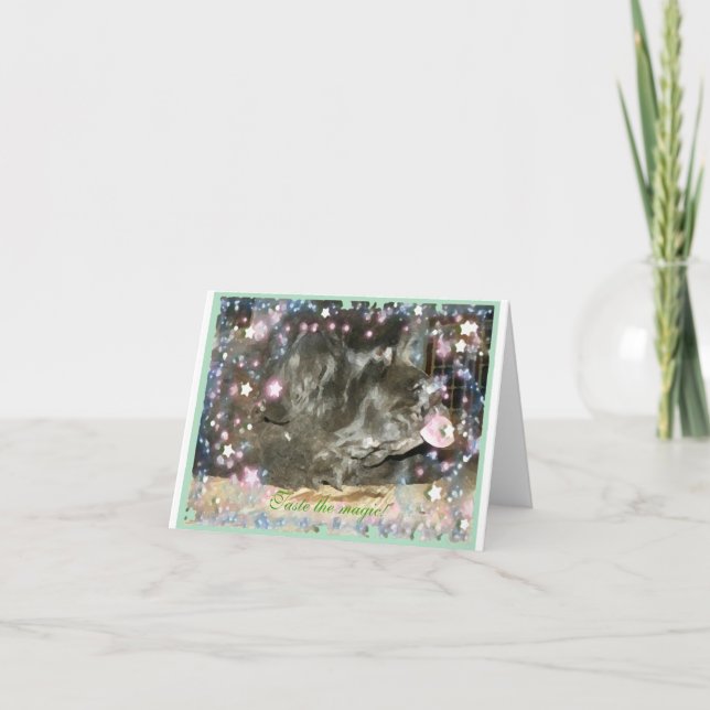 Cartão Cachorro da Terra Nova Experimente a magia (Frente)