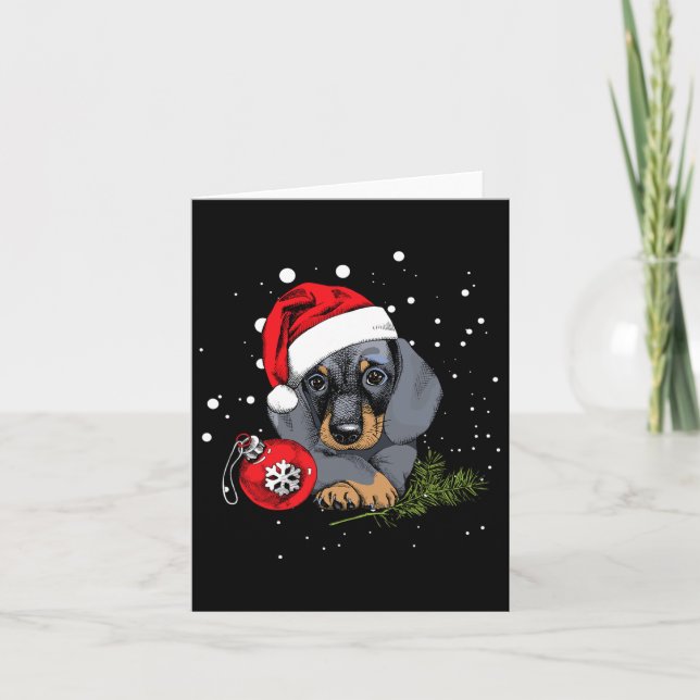 Cartão Cachorro Dachshund Árvore de Natal Luz Papai Noel  (Frente)
