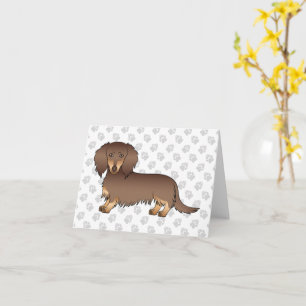 Cartão Cachorro Dachshund de Cabelo Longo Chocolate e Beg