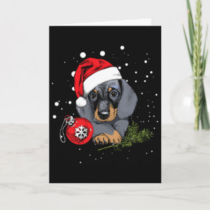 Cartão Cachorro Dachshund Luz de Árvore de Natal Presente