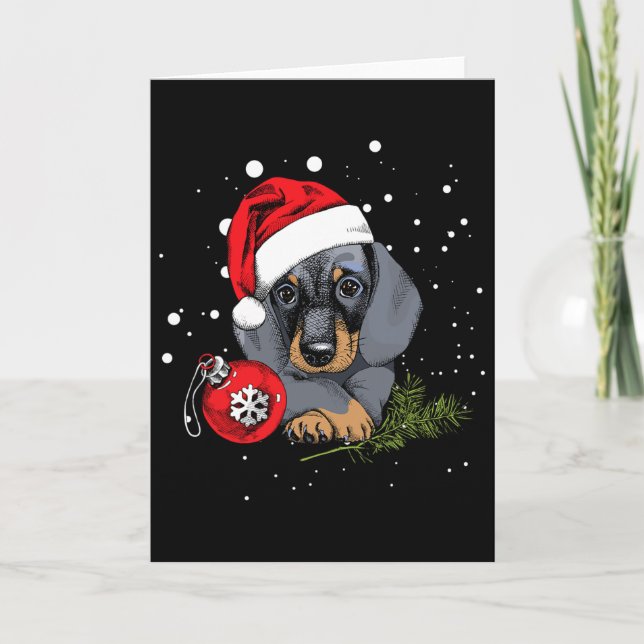 Cartão Cachorro Dachshund Luz de Árvore de Natal Presente (Frente)