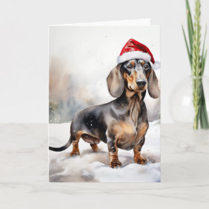 Cartão Cachorro Dachshund na Neve Natal