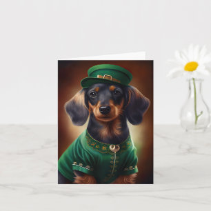 Cartão Cachorro Dachshund vestido para o Dia de São Patrí