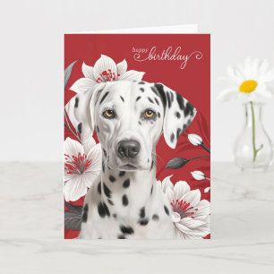 Cartão Cachorro Dalmata com Lírios Brancos em Aniversário