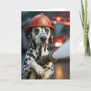 Cartão Cachorro dálmata de aniversário segurando uma mang