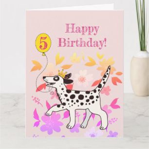 Cartão Cachorro dálmata deseja feliz quinto aniversário!