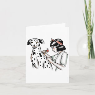 Cartão Cachorro Dalmático E Mulher Tatuadora Design_1