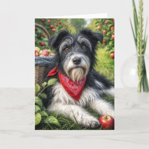 Cartão Cachorro de Aniversário num Pomar de Maçã