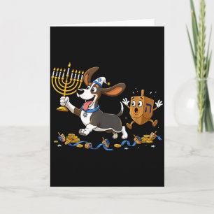 Cartão Cachorro de Aposta Engraçado Dreidel Menorah Hanuk