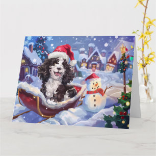 Cartão Cachorro de Bernedoodle no Natal da Neve de Sleigh