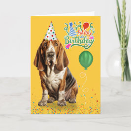 Cartão Cachorro de Caça-Basset em um Festa-Chapéu