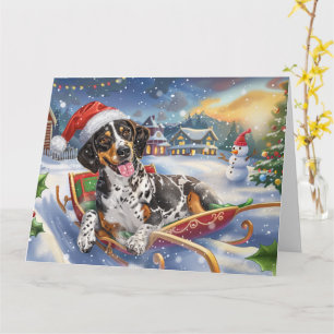 Cartão Cachorro de Cachorro Bluetick em Sleigh Snow no Na