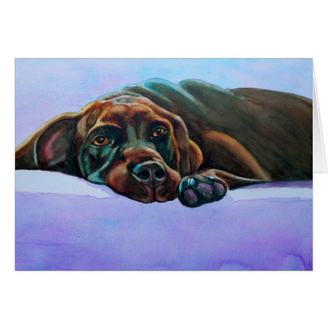 Cartão Cachorro de Chocolate Relaxado (Frente Horizontal)