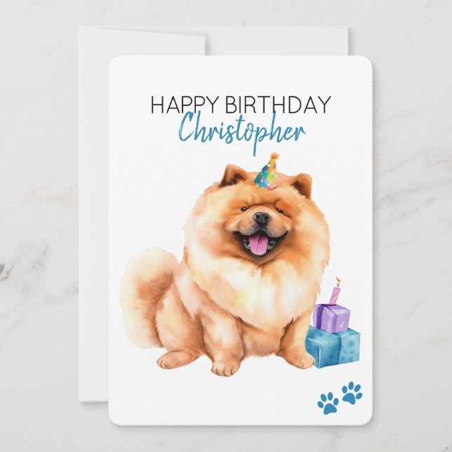 Cartão Cachorro de Chow Personalizado Feliz Aniversário F (Frente)