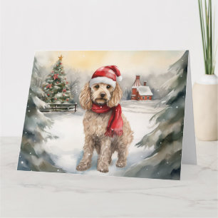 Cartão Cachorro de Cockapoo no Natal da Neve